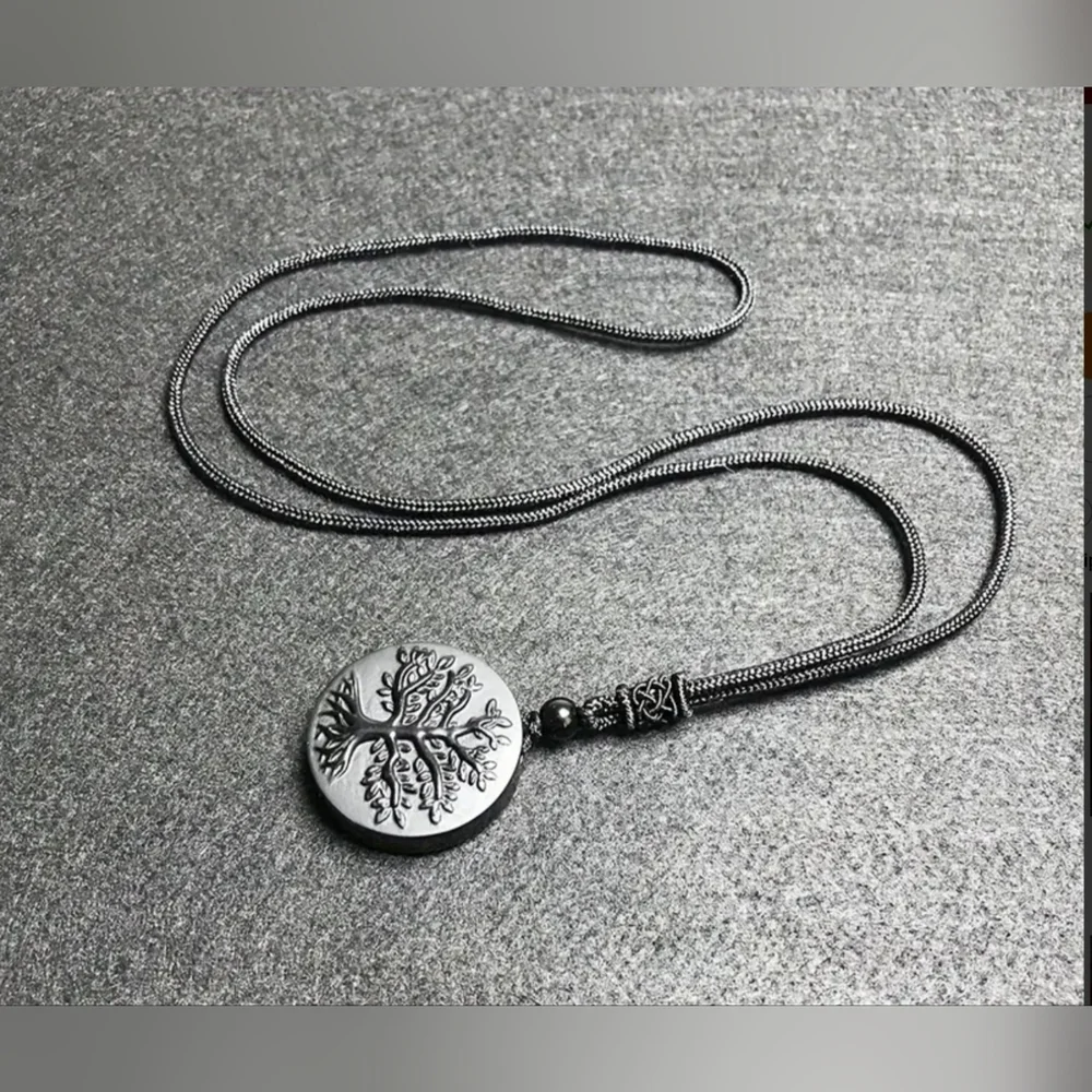 Obsidian Men's Frosted Tree of Life Necklace Pendant
